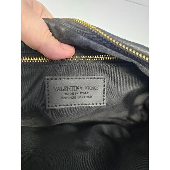 Valentina Fiore Guiene Leather Braided Black Shoulder Bag with Gold Strap Italy - Picture 8 of 8